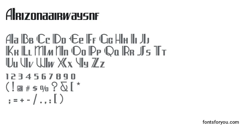 Czcionka Arizonaairwaysnf – alfabet, cyfry, specjalne znaki