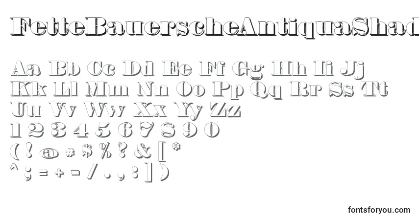 A fonte FetteBauerscheAntiquaShadowUnz1 – alfabeto, números, caracteres especiais