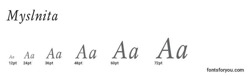 Размеры шрифта Myslnita