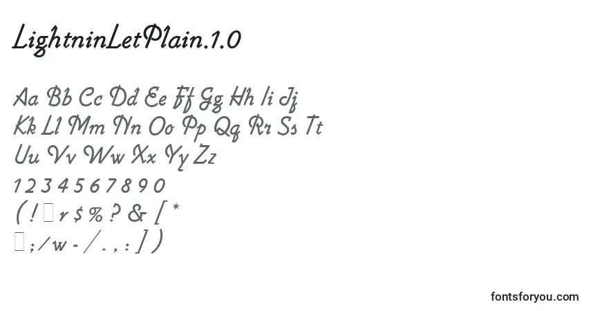 A fonte LightninLetPlain.1.0 – alfabeto, números, caracteres especiais