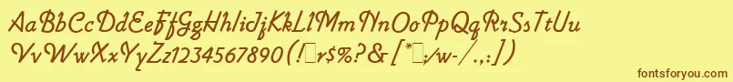 フォントLightninLetPlain.1.0 – 茶色の文字が黄色の背景にあります。