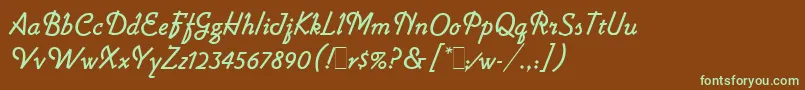 フォントLightninLetPlain.1.0 – 緑色の文字が茶色の背景にあります。