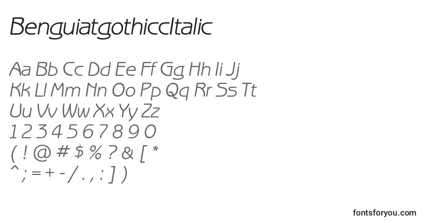 A fonte BenguiatgothiccItalic – alfabeto, números, caracteres especiais