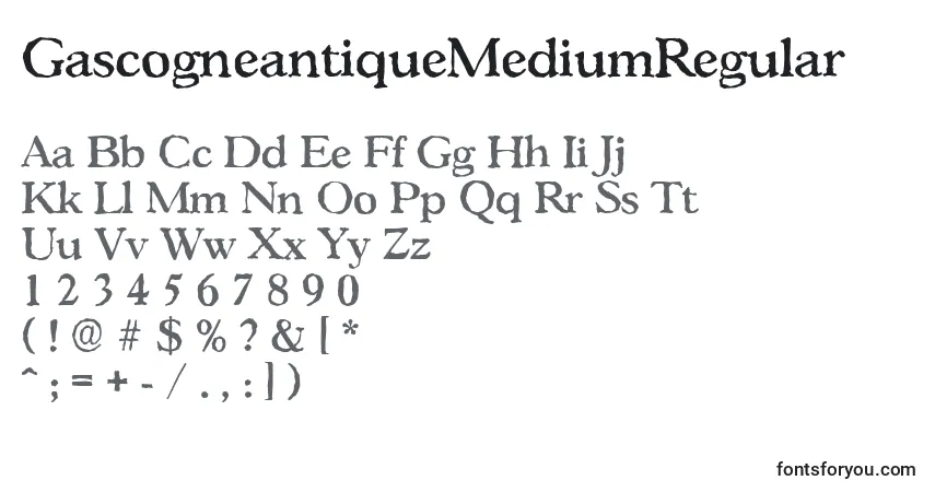 Czcionka GascogneantiqueMediumRegular – alfabet, cyfry, specjalne znaki
