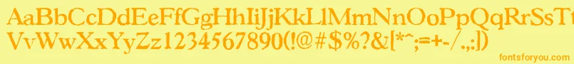 フォントGascogneantiqueMediumRegular – オレンジの文字が黄色の背景にあります。