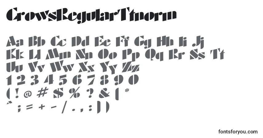 A fonte CrowsRegularTtnorm – alfabeto, números, caracteres especiais