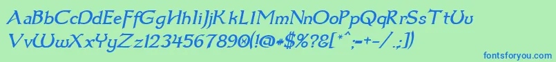 Czcionka Dumbledor3Italic – niebieskie czcionki na zielonym tle