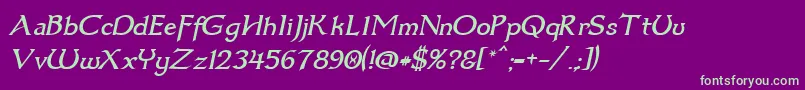 フォントDumbledor3Italic – 紫の背景に緑のフォント