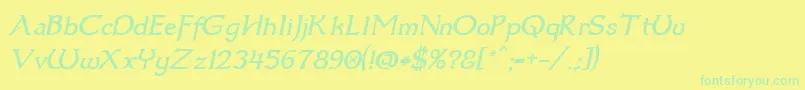 Dumbledor3Italic-Schriftart – Grüne Schriften auf gelbem Hintergrund