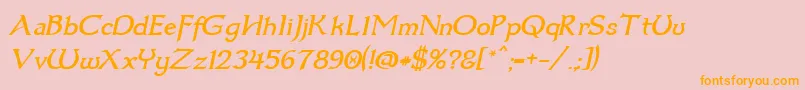 Dumbledor3Italic-fontti – oranssit fontit vaaleanpunaisella taustalla