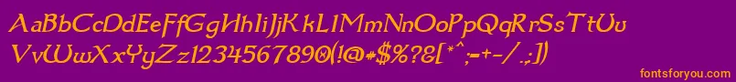 Dumbledor3Italic-Schriftart – Orangefarbene Schriften auf violettem Hintergrund