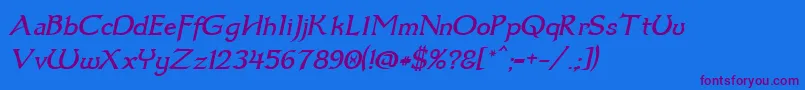 Fonte Dumbledor3Italic – fontes roxas em um fundo azul