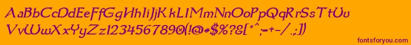 Czcionka Dumbledor3Italic – fioletowe czcionki na pomarańczowym tle