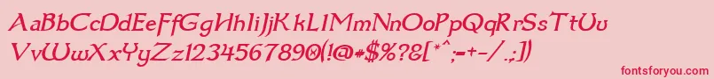 フォントDumbledor3Italic – ピンクの背景に赤い文字