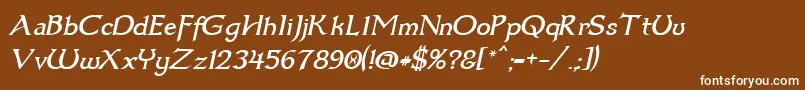 Dumbledor3Italic-fontti – valkoiset fontit ruskealla taustalla
