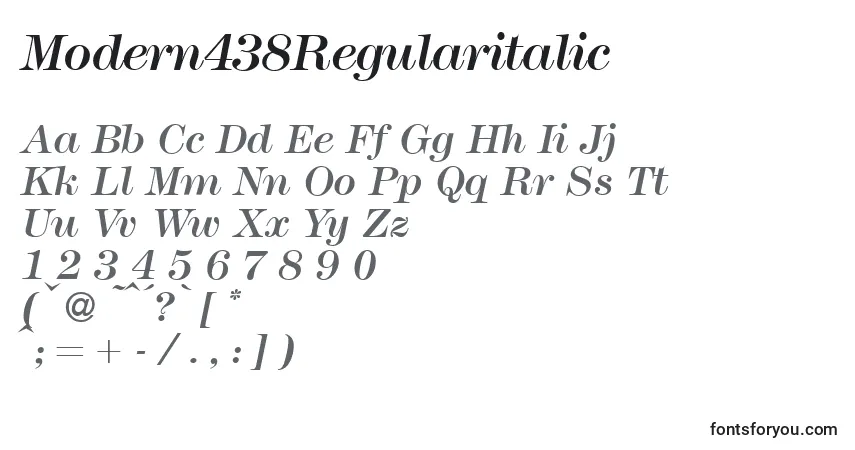 A fonte Modern438Regularitalic – alfabeto, números, caracteres especiais