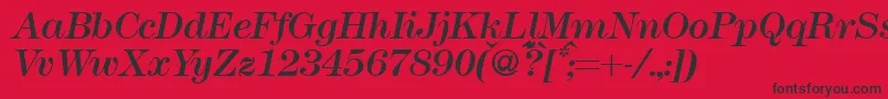 Fonte Modern438Regularitalic – fontes pretas em um fundo vermelho