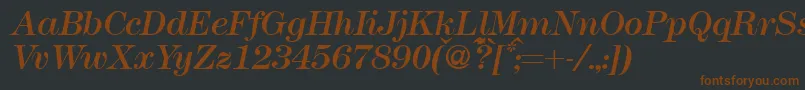 Fonte Modern438Regularitalic – fontes marrons em um fundo preto