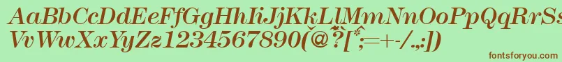 Fonte Modern438Regularitalic – fontes marrons em um fundo verde