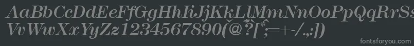 Modern438Regularitalic-fontti – harmaat kirjasimet mustalla taustalla