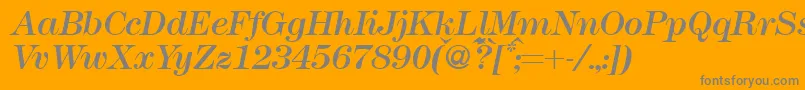 Fonte Modern438Regularitalic – fontes cinzas em um fundo laranja