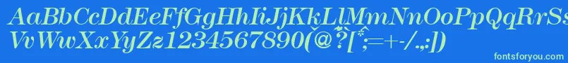 Modern438Regularitalic Font – Green Fonts on Blue Background