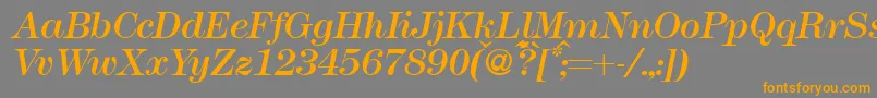 Modern438Regularitalic-fontti – oranssit fontit harmaalla taustalla