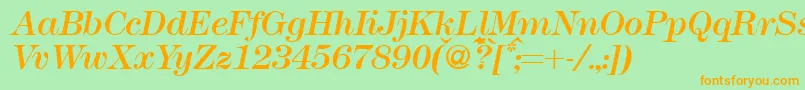 Modern438Regularitalic-fontti – oranssit fontit vihreällä taustalla