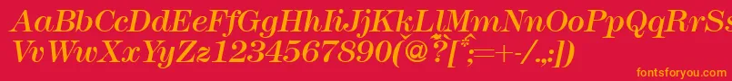 Czcionka Modern438Regularitalic – pomarańczowe czcionki na czerwonym tle