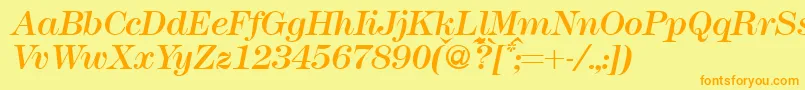 Fonte Modern438Regularitalic – fontes laranjas em um fundo amarelo