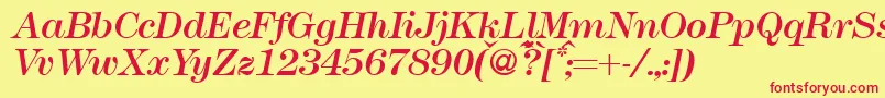 Modern438Regularitalic Font – Red Fonts on Yellow Background