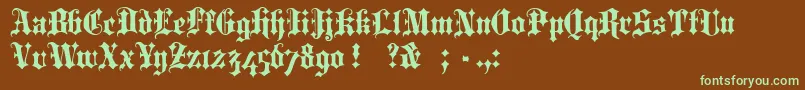 フォントPortcullionBold – 緑色の文字が茶色の背景にあります。