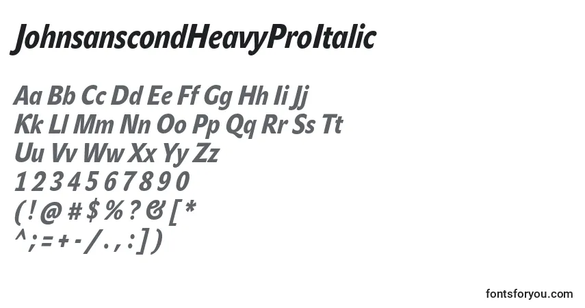Шрифт JohnsanscondHeavyProItalic – алфавит, цифры, специальные символы