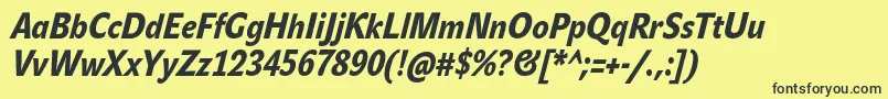 Fonte JohnsanscondHeavyProItalic – fontes pretas em um fundo amarelo