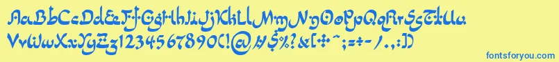 フォントLinotypepidenashiTwo – 青い文字が黄色の背景にあります。