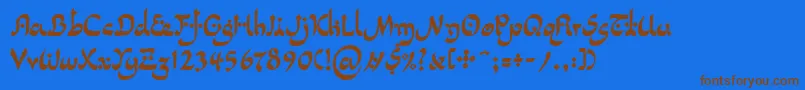 フォントLinotypepidenashiTwo – 茶色の文字が青い背景にあります。