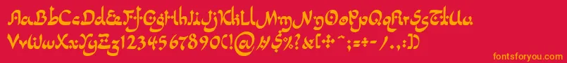 LinotypepidenashiTwo-Schriftart – Orangefarbene Schriften auf rotem Hintergrund