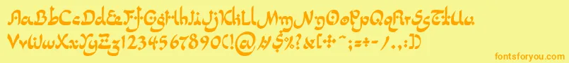 フォントLinotypepidenashiTwo – オレンジの文字が黄色の背景にあります。