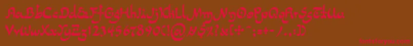 フォントLinotypepidenashiTwo – 赤い文字が茶色の背景にあります。