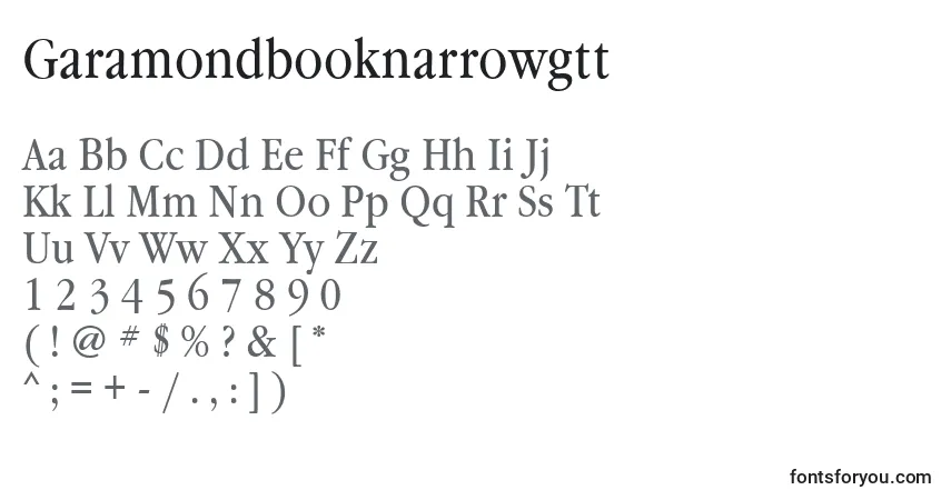 A fonte Garamondbooknarrowgtt – alfabeto, números, caracteres especiais