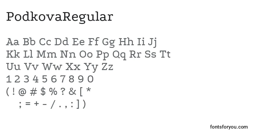 A fonte PodkovaRegular – alfabeto, números, caracteres especiais