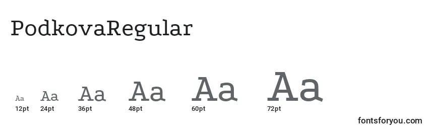 Размеры шрифта PodkovaRegular