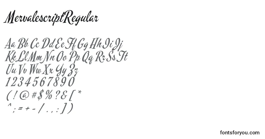Schriftart MervalescriptRegular (99290) – Alphabet, Zahlen, spezielle Symbole