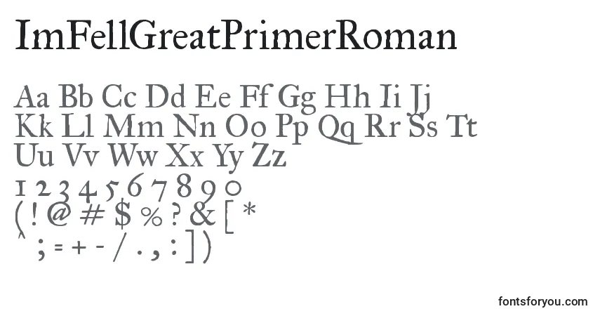 A fonte ImFellGreatPrimerRoman – alfabeto, números, caracteres especiais
