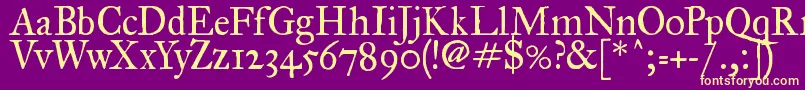 ImFellGreatPrimerRoman-fontti – keltaiset fontit violetilla taustalla
