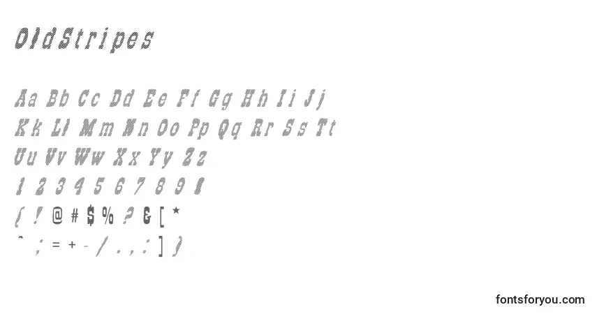 A fonte OldStripes – alfabeto, números, caracteres especiais