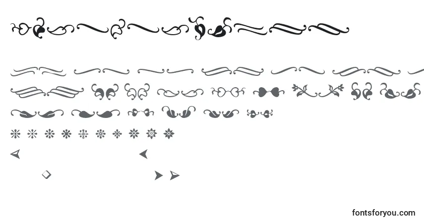 Schriftart Ornementsadf (99298) – Alphabet, Zahlen, spezielle Symbole