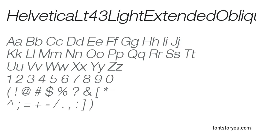 Czcionka HelveticaLt43LightExtendedOblique – alfabet, cyfry, specjalne znaki