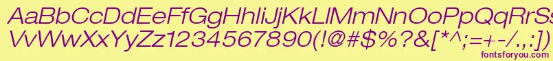 HelveticaLt43LightExtendedOblique Font – Purple Fonts on Yellow Background