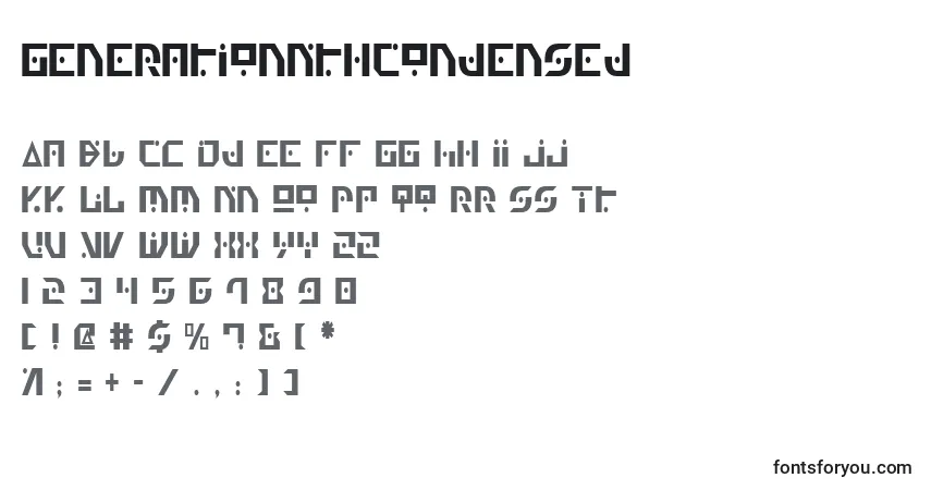 A fonte GenerationNthCondensed – alfabeto, números, caracteres especiais